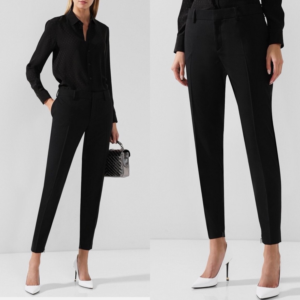 Saint Laurent YSL Black Gabardine Wool Skinny Pants Trousers